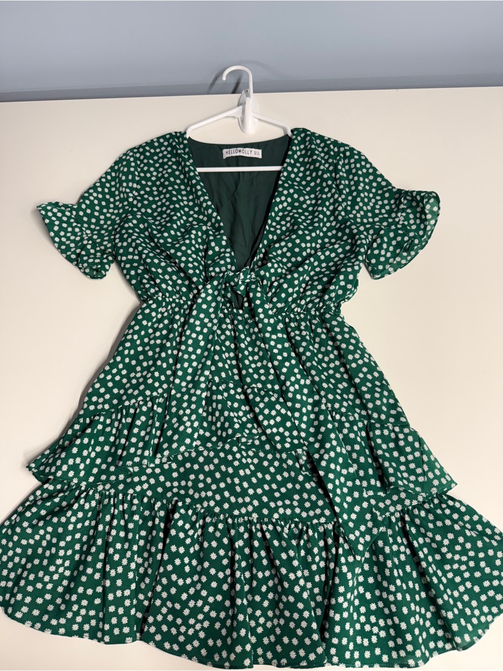 Hello Molly Emerald Green Floral Tie-Front Ruffle Mini Dress